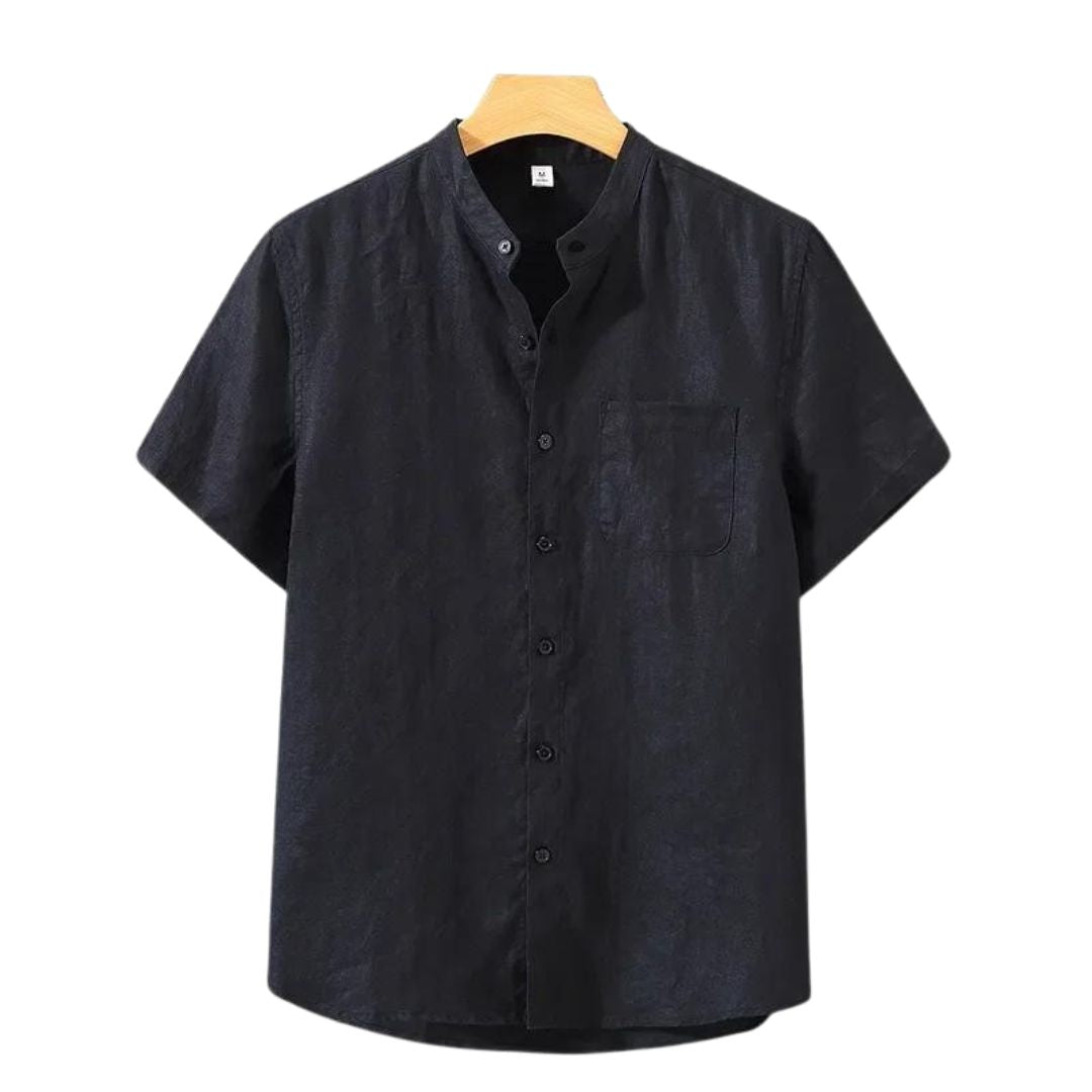 Camisa de Linho Sem Lapela Preto